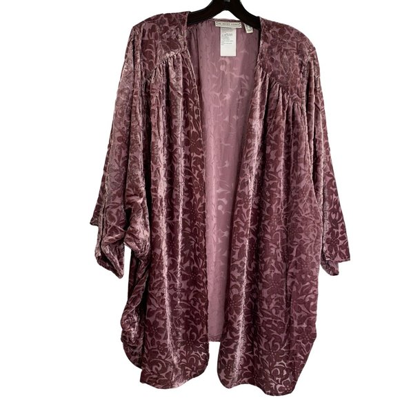 The Muses Lounge Velvet Burnout Dolman Ruched Cardigan Dusty Mauve NEW - Picture 4 of 15
